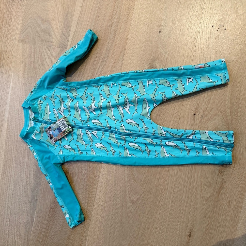 Shark Print Kids Swim One Piece Rash Guard